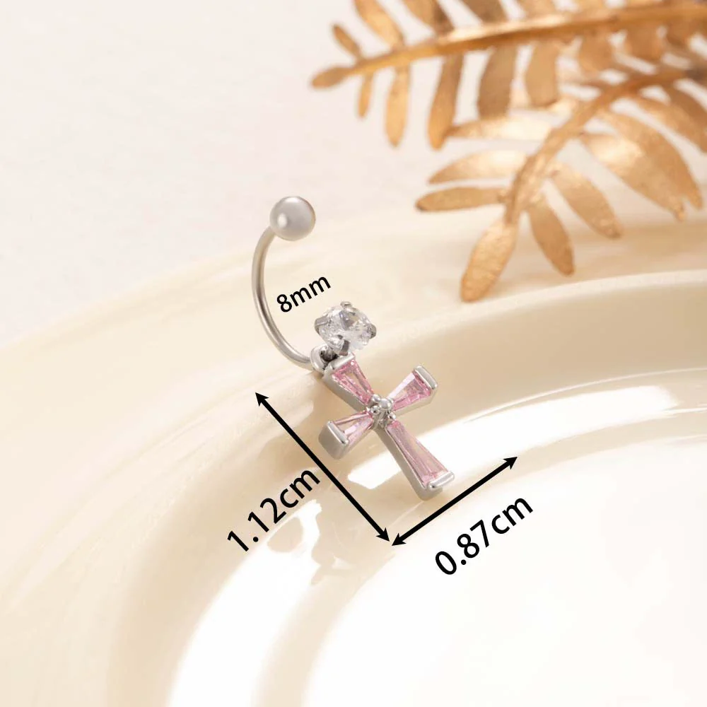 Wholesale Women's Titanium Steel Double Head Screw Ear Nail With Square Zircon And Cross Design Lovely Style - Image 3