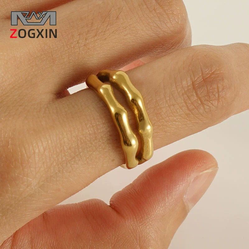 Wholesale Women's 316L Stainless Steel Double Layer Slub Open Ring With Animal Zodiac Pattern And Electroplating Treatment