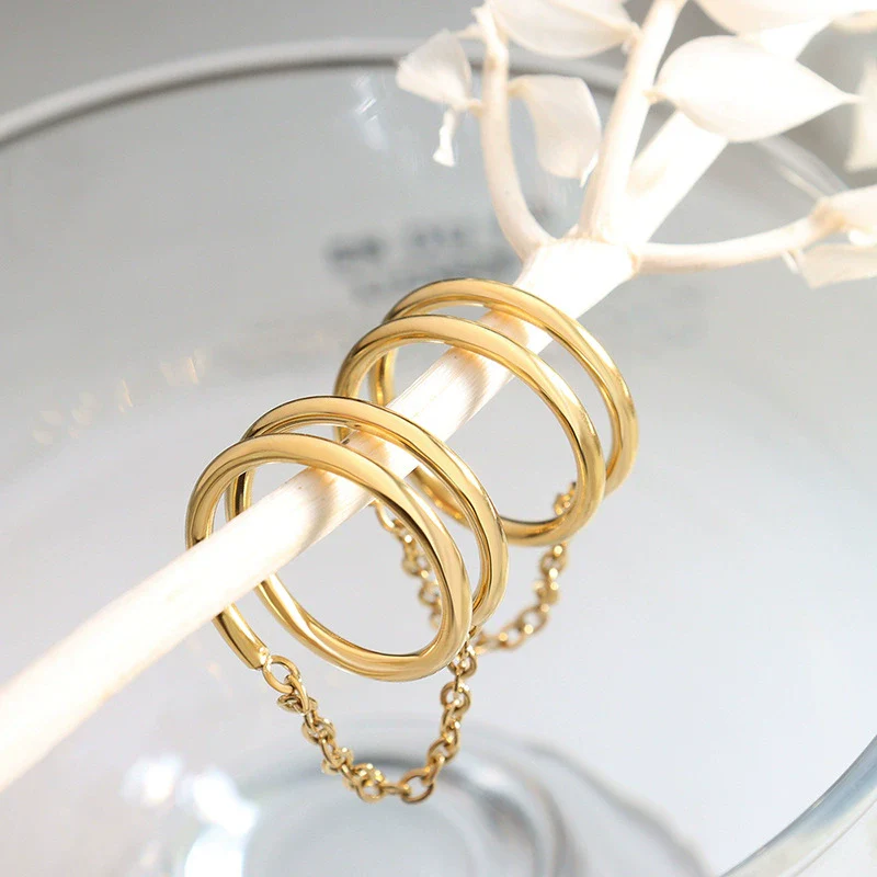 Wholesale Women's 316L Stainless Steel Double Ring With Geometric Design 18K Gold Plated Electroplated - Image 3
