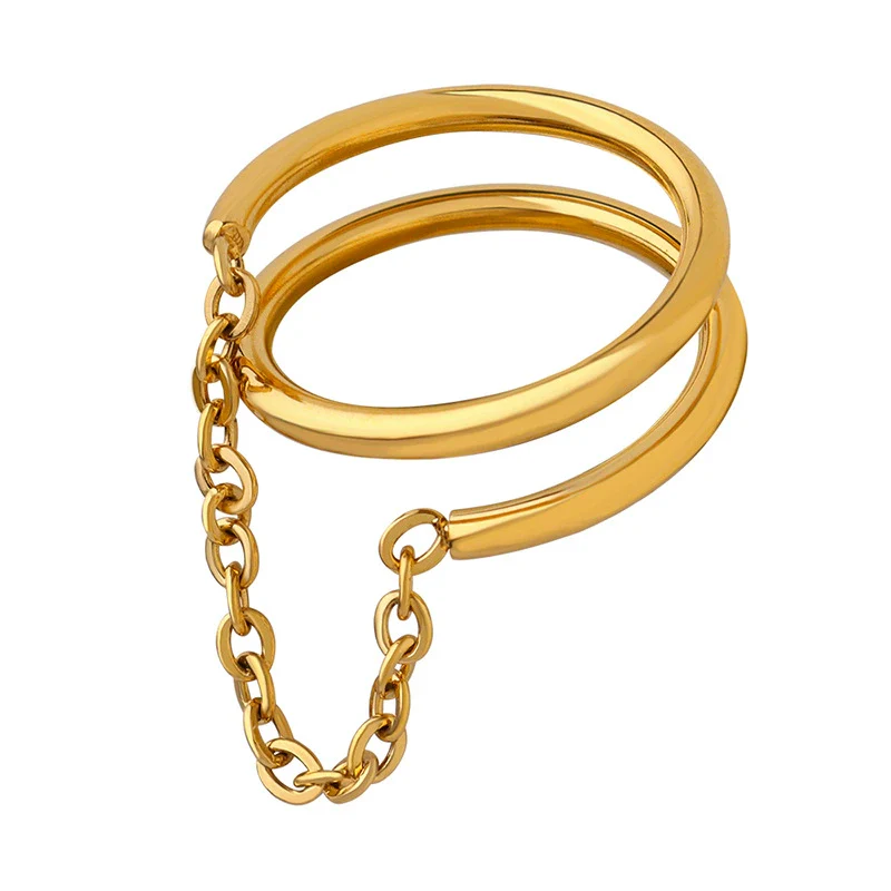 Wholesale Women's 316L Stainless Steel Double Ring With Geometric Design 18K Gold Plated Electroplated - Image 5