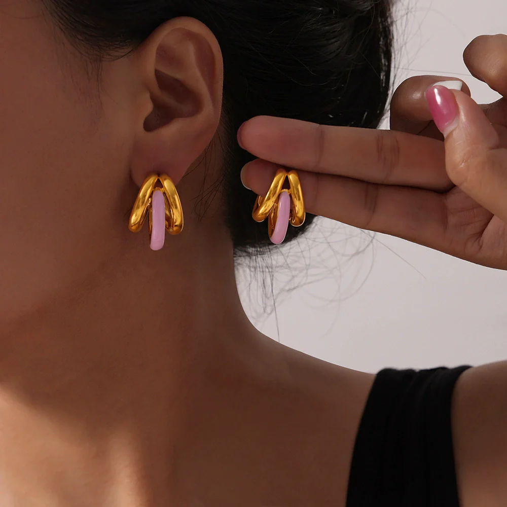 Wholesale Women's Titanium Steel Electroplated 18K Gold Oil Drop Cshaped Joker Geometry Earrings - Image 3
