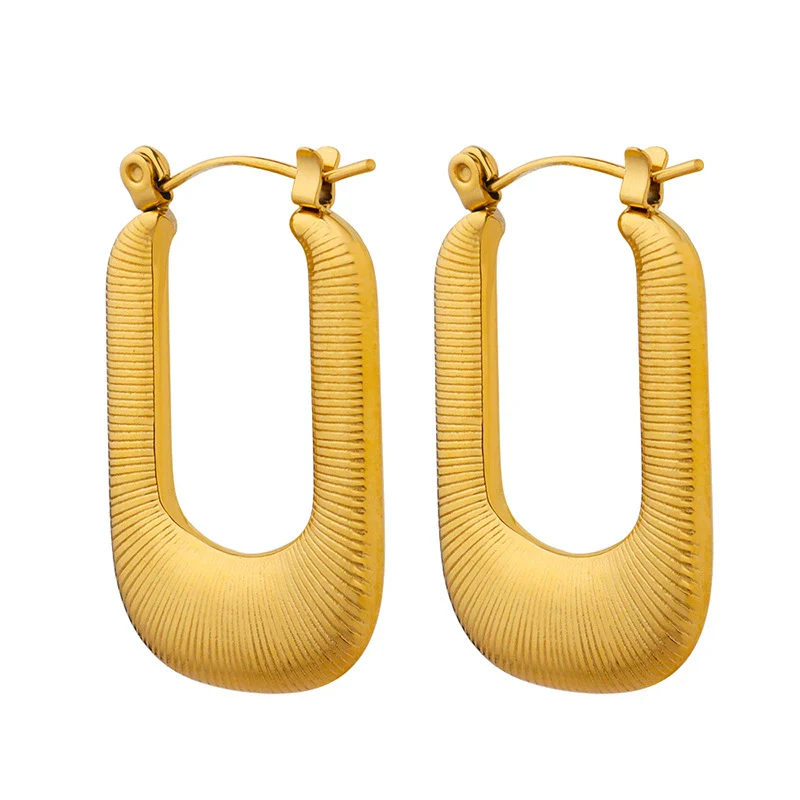 Wholesale Women's Titanium Steel Electroplated 18K Gold Ushaped Striped Earrings - Image 4