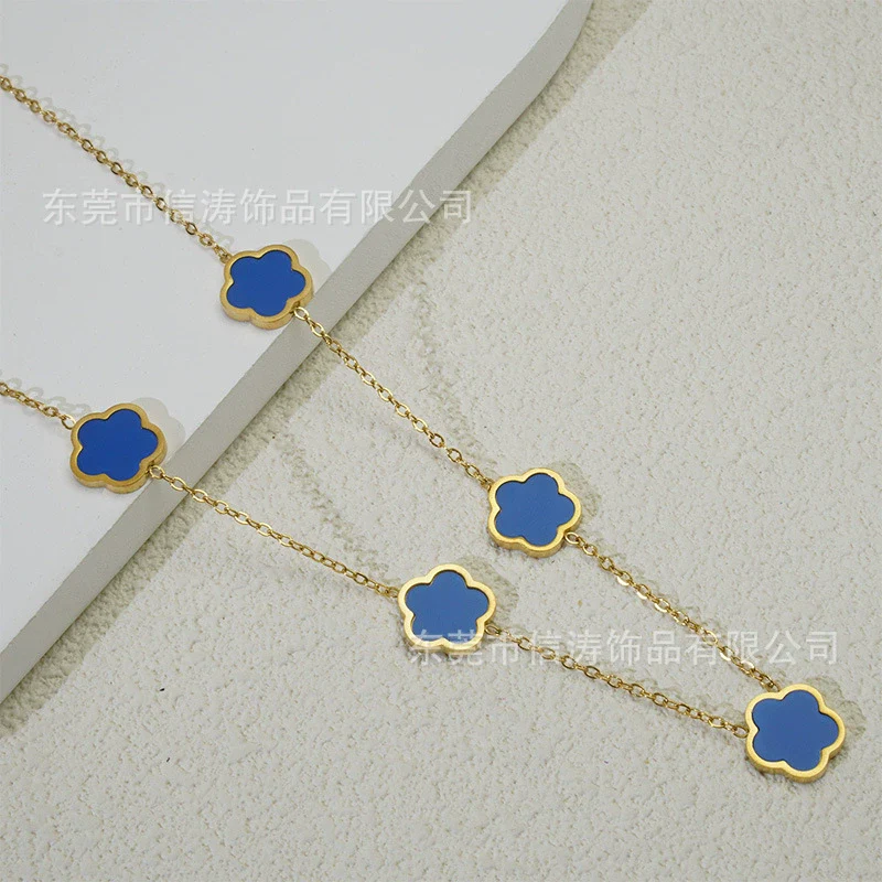Wholesale Women's Titanium Steel Electroplated Leaves Flower Necklace - Image 10