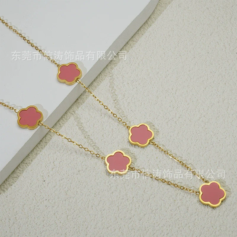 Wholesale Women's Titanium Steel Electroplated Leaves Flower Necklace - Image 11