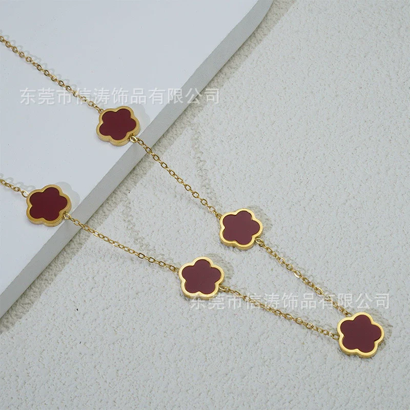 Wholesale Women's Titanium Steel Electroplated Leaves Flower Necklace - Image 12