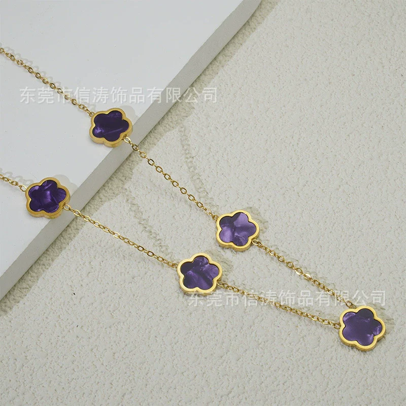 Wholesale Women's Titanium Steel Electroplated Leaves Flower Necklace - Image 13