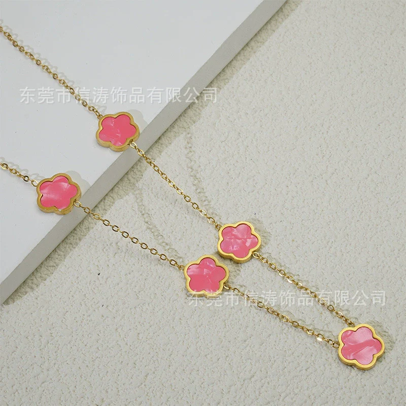 Wholesale Women's Titanium Steel Electroplated Leaves Flower Necklace - Image 16