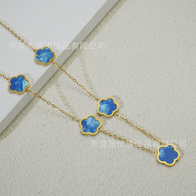Wholesale Women's Titanium Steel Electroplated Leaves Flower Necklace - Image 17