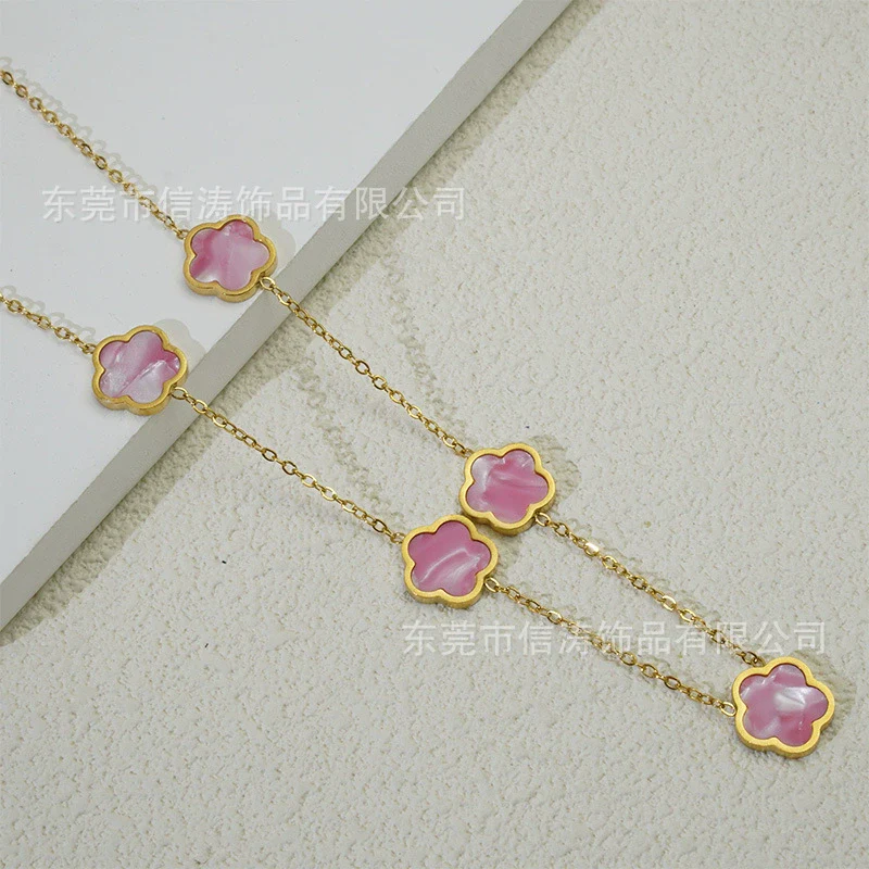 Wholesale Women's Titanium Steel Electroplated Leaves Flower Necklace - Image 18