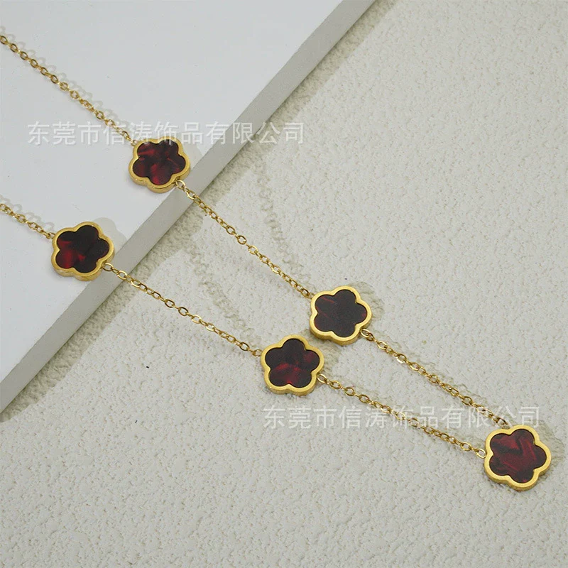 Wholesale Women's Titanium Steel Electroplated Leaves Flower Necklace - Image 19