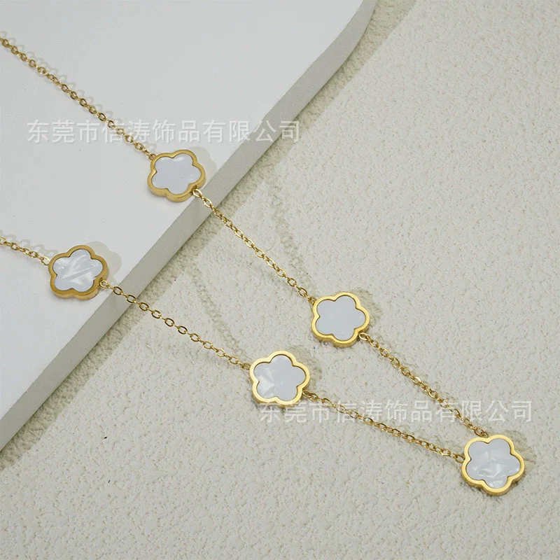 Wholesale Women's Titanium Steel Electroplated Leaves Flower Necklace - Image 2