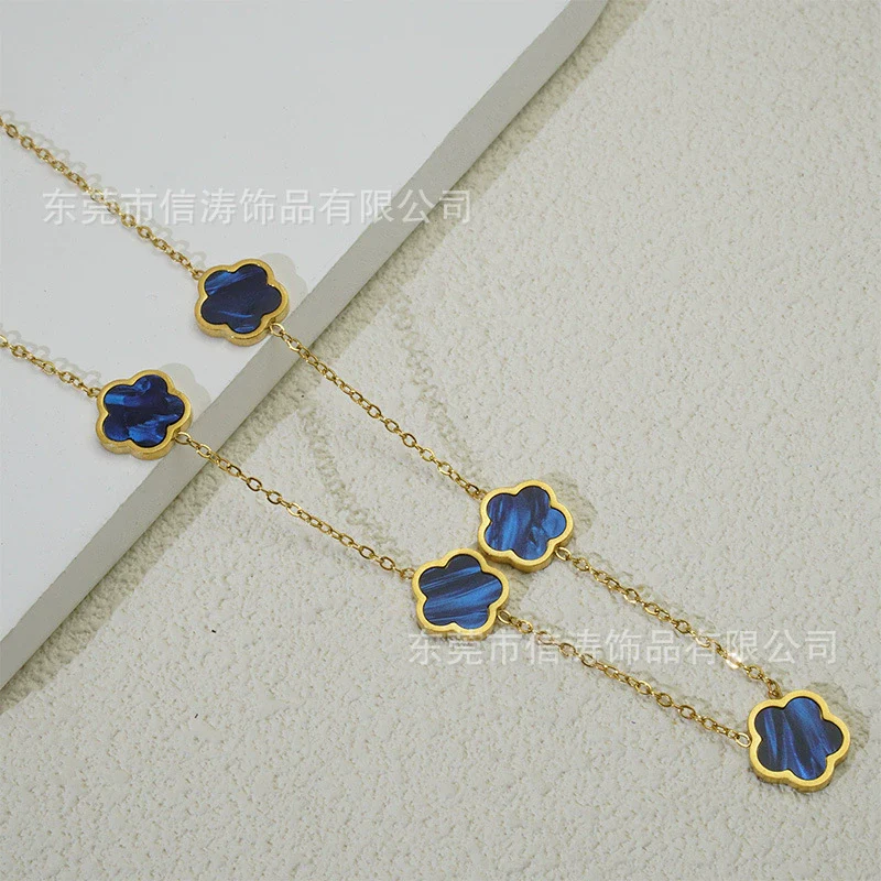 Wholesale Women's Titanium Steel Electroplated Leaves Flower Necklace - Image 4