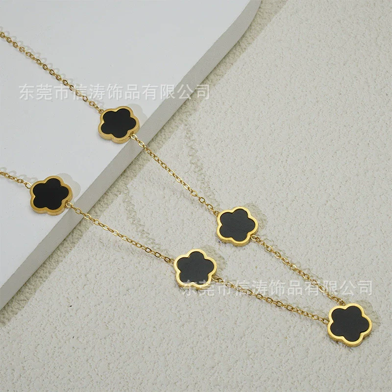 Wholesale Women's Titanium Steel Electroplated Leaves Flower Necklace - Image 7
