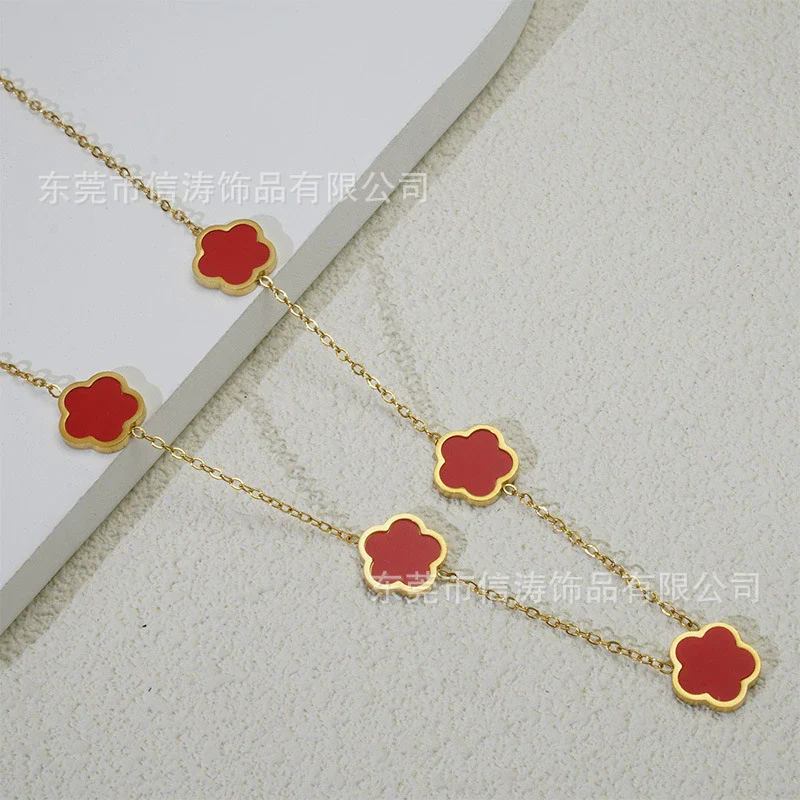 Wholesale Women's Titanium Steel Electroplated Leaves Flower Necklace - Image 8