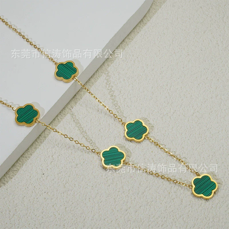 Wholesale Women's Titanium Steel Electroplated Leaves Flower Necklace - Image 9