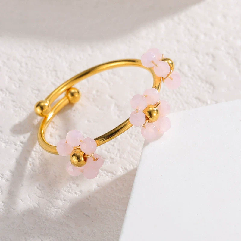 Wholesale Women's Titanium Steel Flower Beaded Ring With Electroplating Design - Image 10