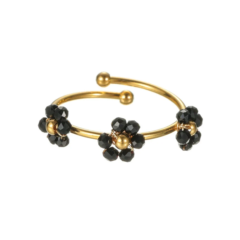 Wholesale Women's Titanium Steel Flower Beaded Ring With Electroplating Design - Image 5