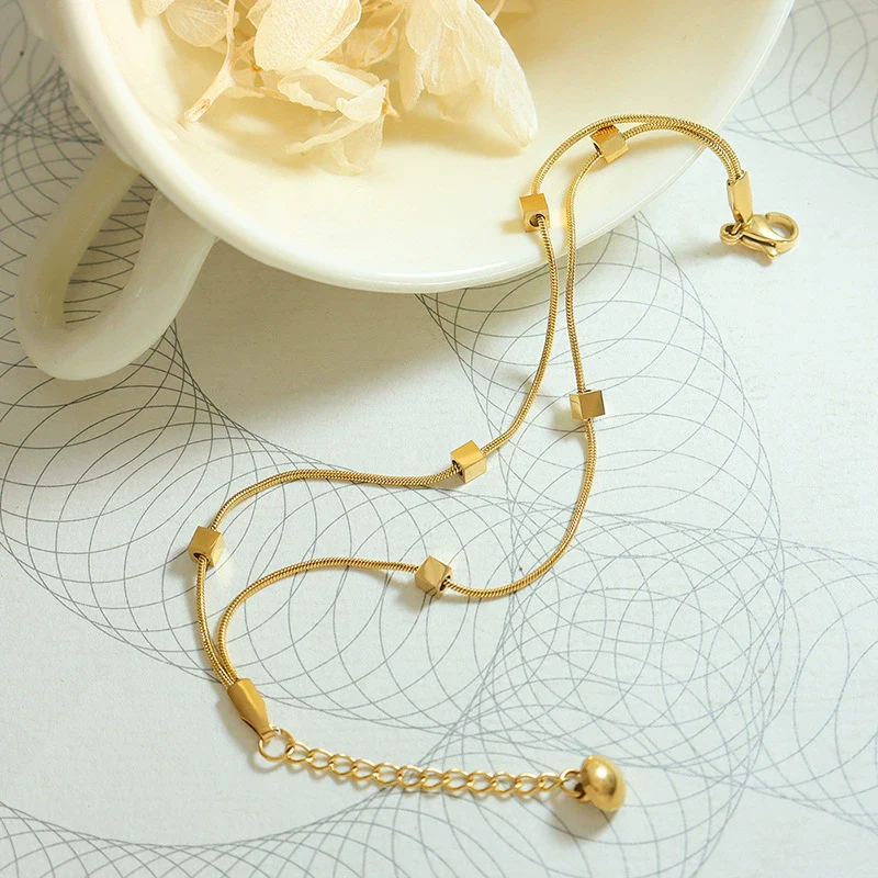 Wholesale Women's 316L Stainless Steel Geometric Doublelayer Square Bracelet Goldplated Snake Bone Chain Electroplated - Image 3