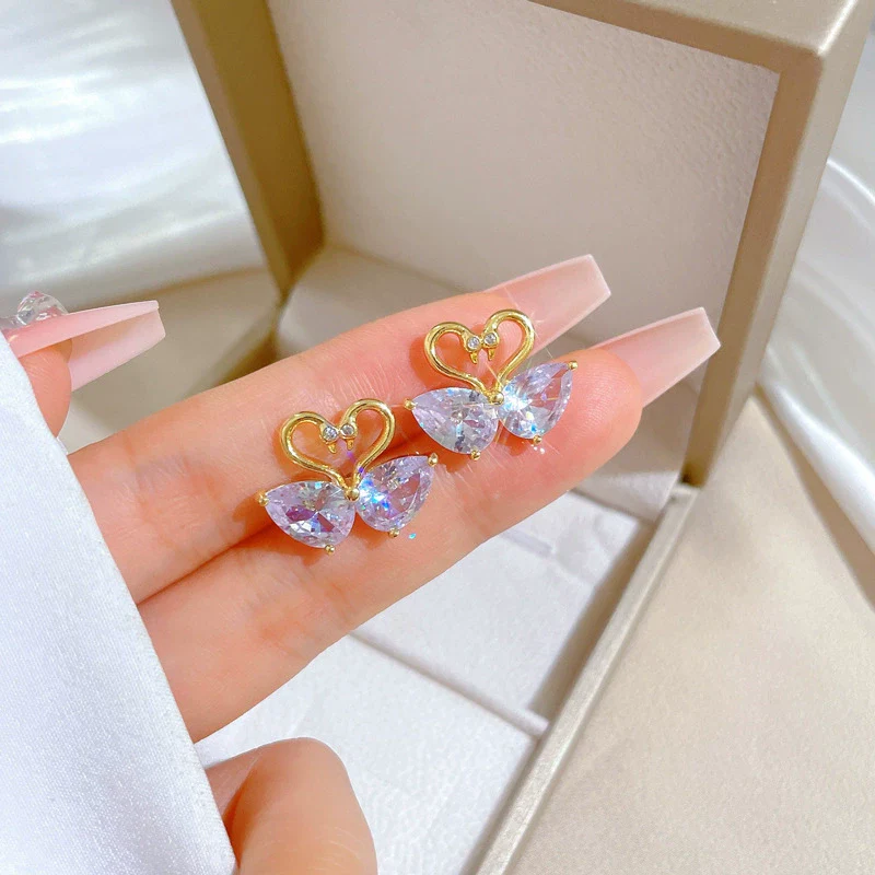 Wholesale Women's Titanium Steel Geometric Electroplated Mandarin Duck Water Necklace And Earrings Set - Image 2
