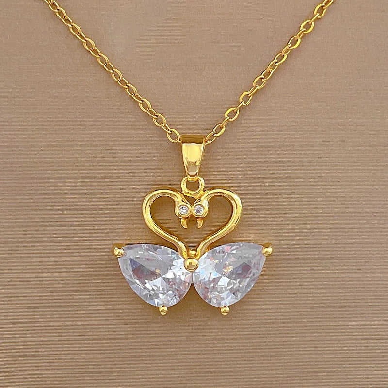 Wholesale Women's Titanium Steel Geometric Electroplated Mandarin Duck Water Necklace And Earrings Set - Image 4