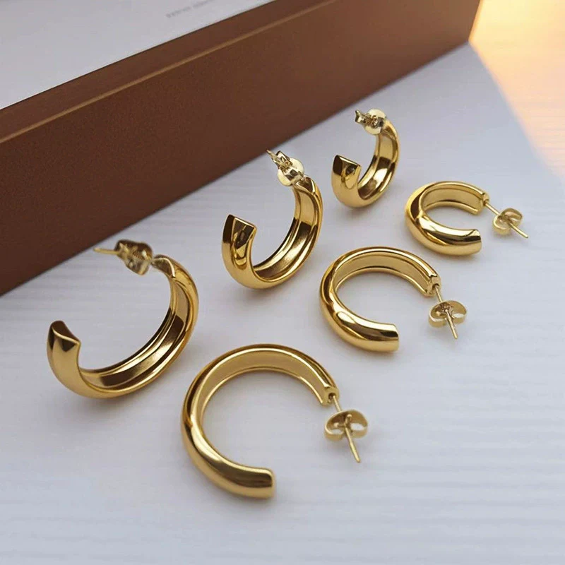 Wholesale Women's Titanium Steel Geometric Round Simple Earrings With Electroplating - Image 2