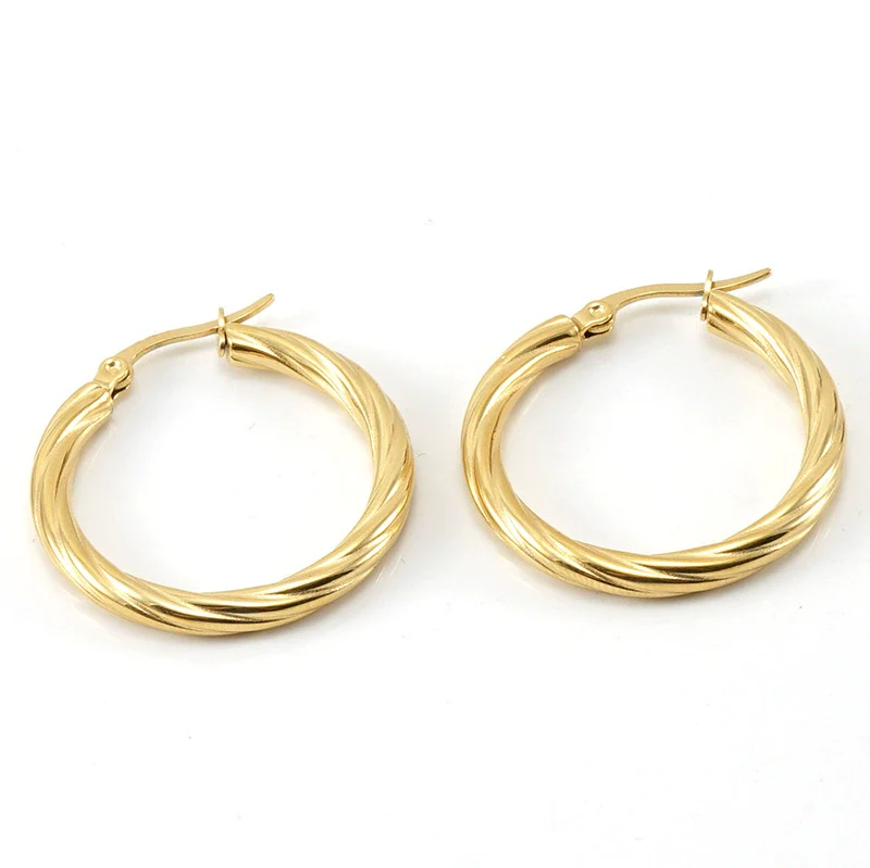 Wholesale Women's 316L Stainless Steel Geometric Striped Round Buckle Earrings With Electroplating - Image 3