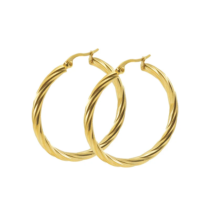 Wholesale Women's 316L Stainless Steel Geometric Striped Round Buckle Earrings With Electroplating - Image 5