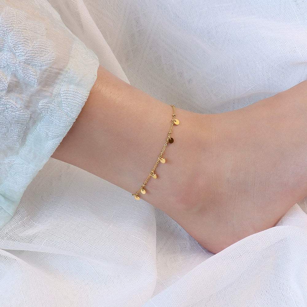 Wholesale Women's 316L Stainless Steel Geometric Wafer Tassel Anklet Legchain Foot Jewelry - Image 3