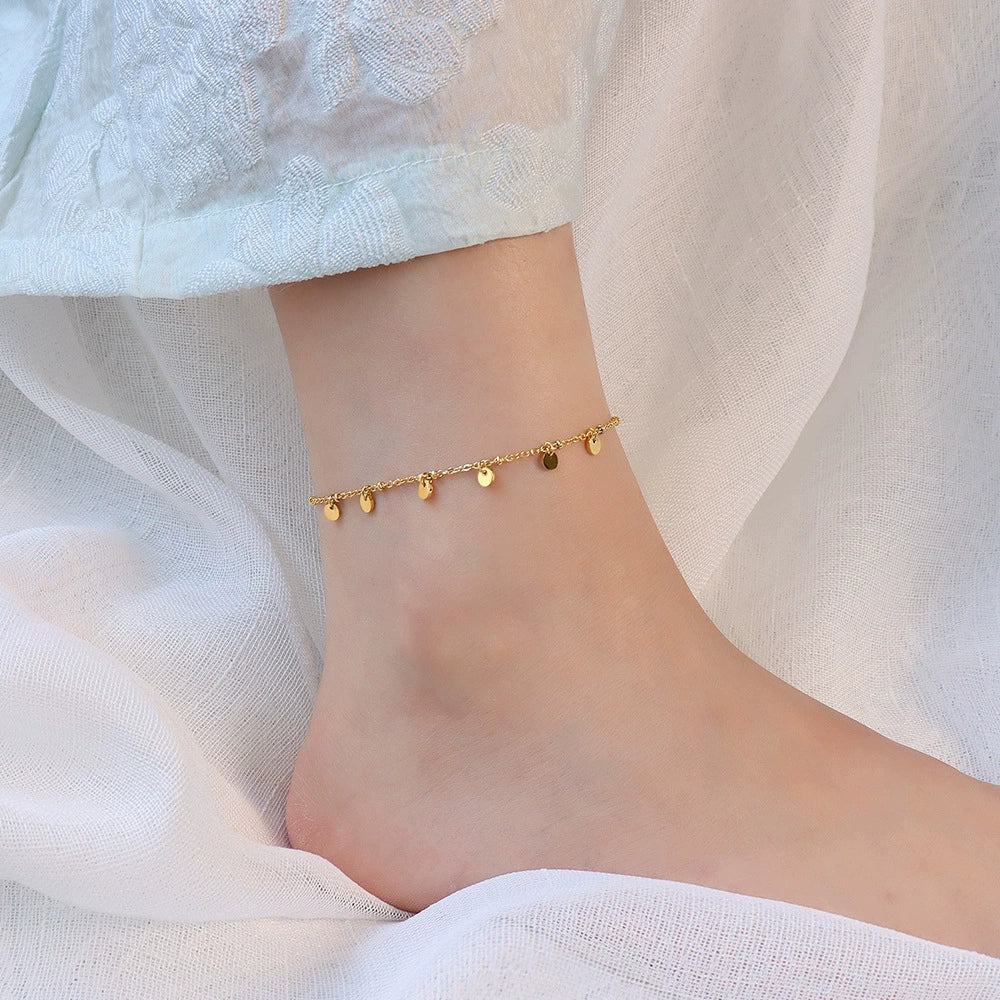 Wholesale Women's 316L Stainless Steel Geometric Wafer Tassel Anklet Legchain Foot Jewelry - Image 6