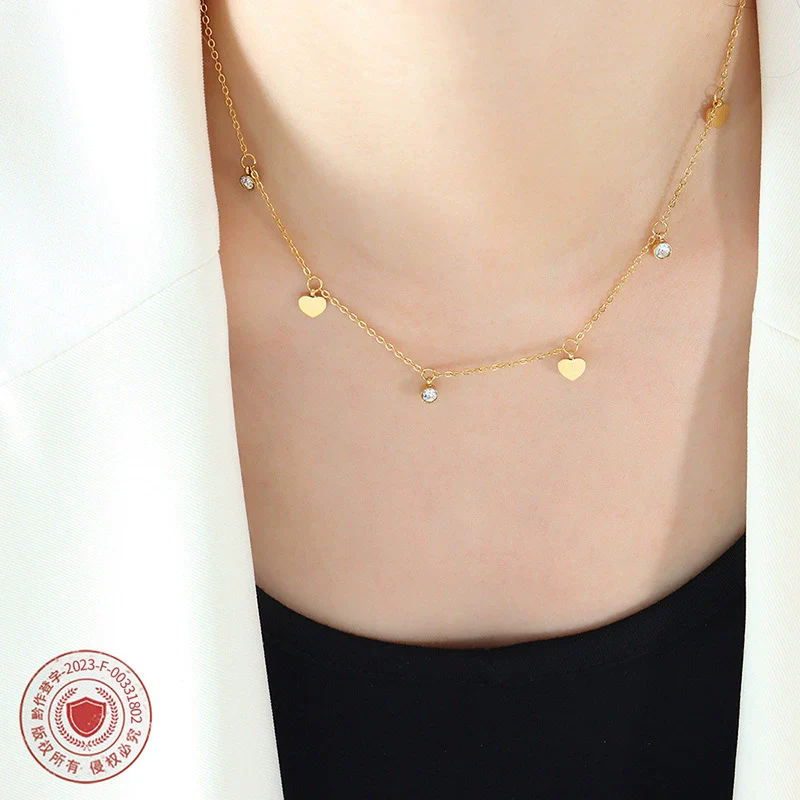 Wholesale Women's Titanium Steel Gold Plated Heart Geometric Pendant Necklace - Image 2