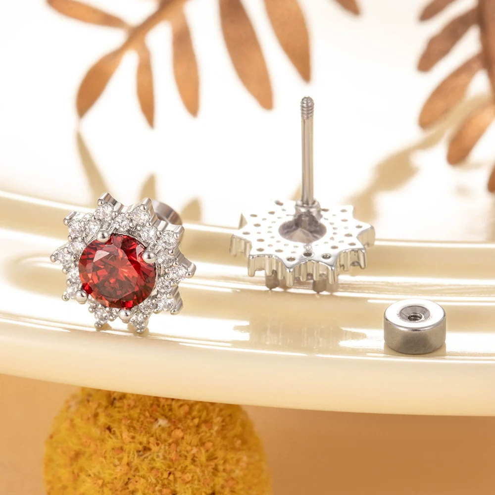 Wholesale Women's Titanium Steel Inlaid Zircon Geometric Heart Ear Nail