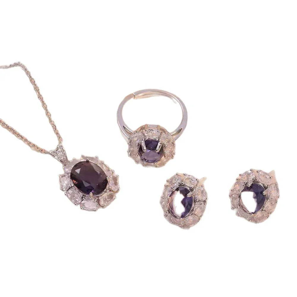 Wholesale Women's Titanium Steel Jewelry With Mixed Gemstone Inlay Geometric Pendant And O Word Chain Electroplated Design Simple Style - Image 5