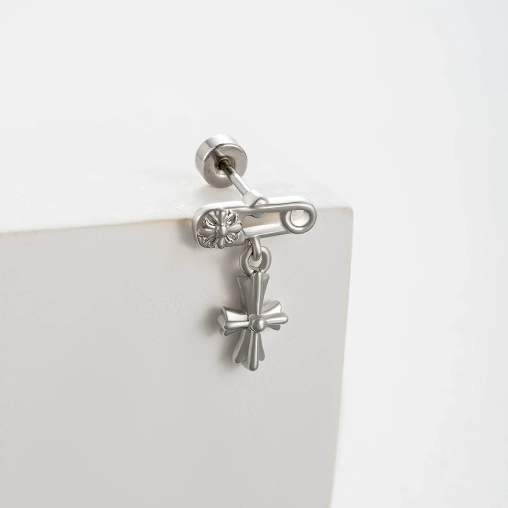 Wholesale Women's Titanium Steel Love Cross Water Drop Zircon Earrings - Image 2