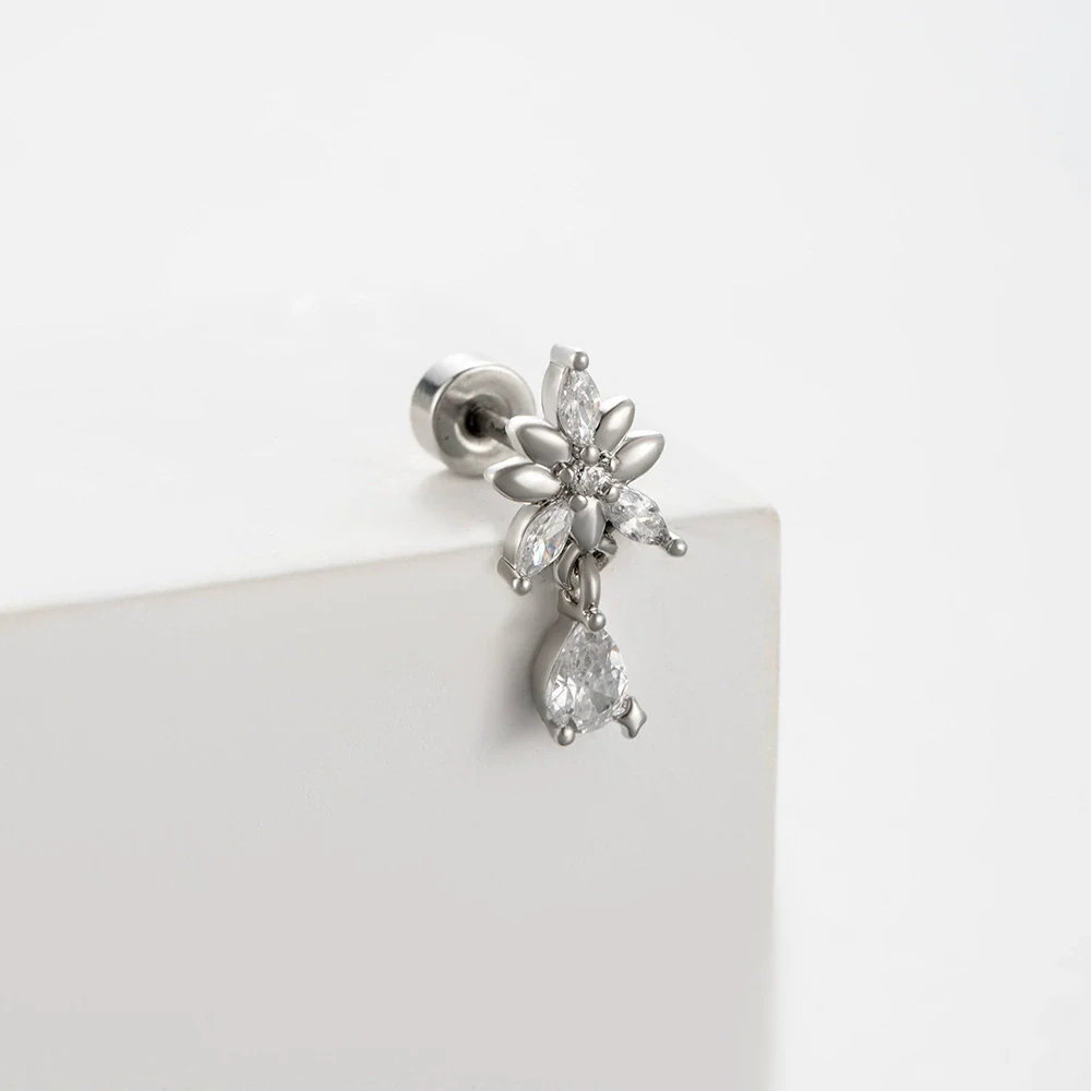 Wholesale Women's Titanium Steel Love Cross Water Drop Zircon Earrings - Image 9