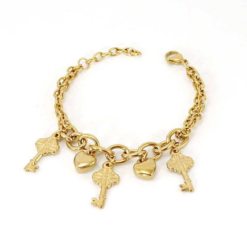 Wholesale Women's 316L Stainless Steel Love Heart Bracelet With Vacuum Plating - Image 5