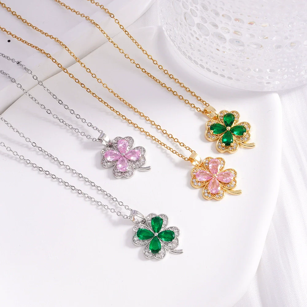 Wholesale Women's Titanium Steel Necklace With Copper Four Leaf Clover Inlaid Zircon Light Luxury Style Electroplated - Image 3