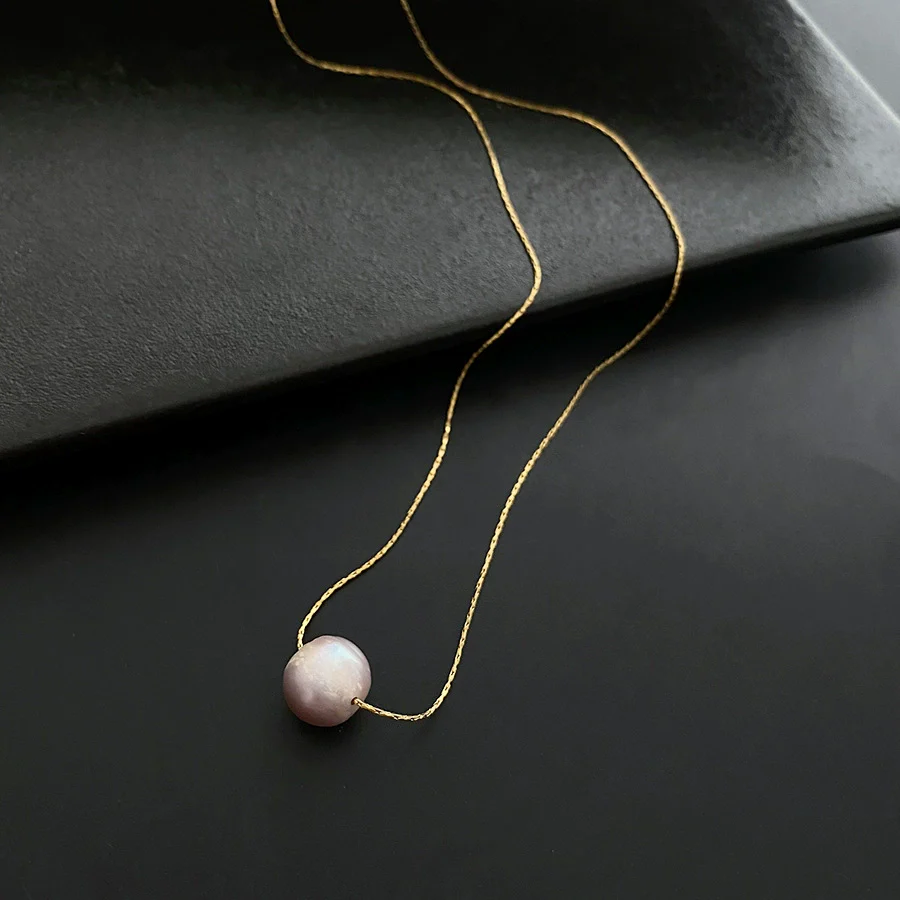 Wholesale Women's Titanium Steel Nonfading Necklace With Natural Pearl Pendant And Geometric Design Water Wave Chain - Image 5