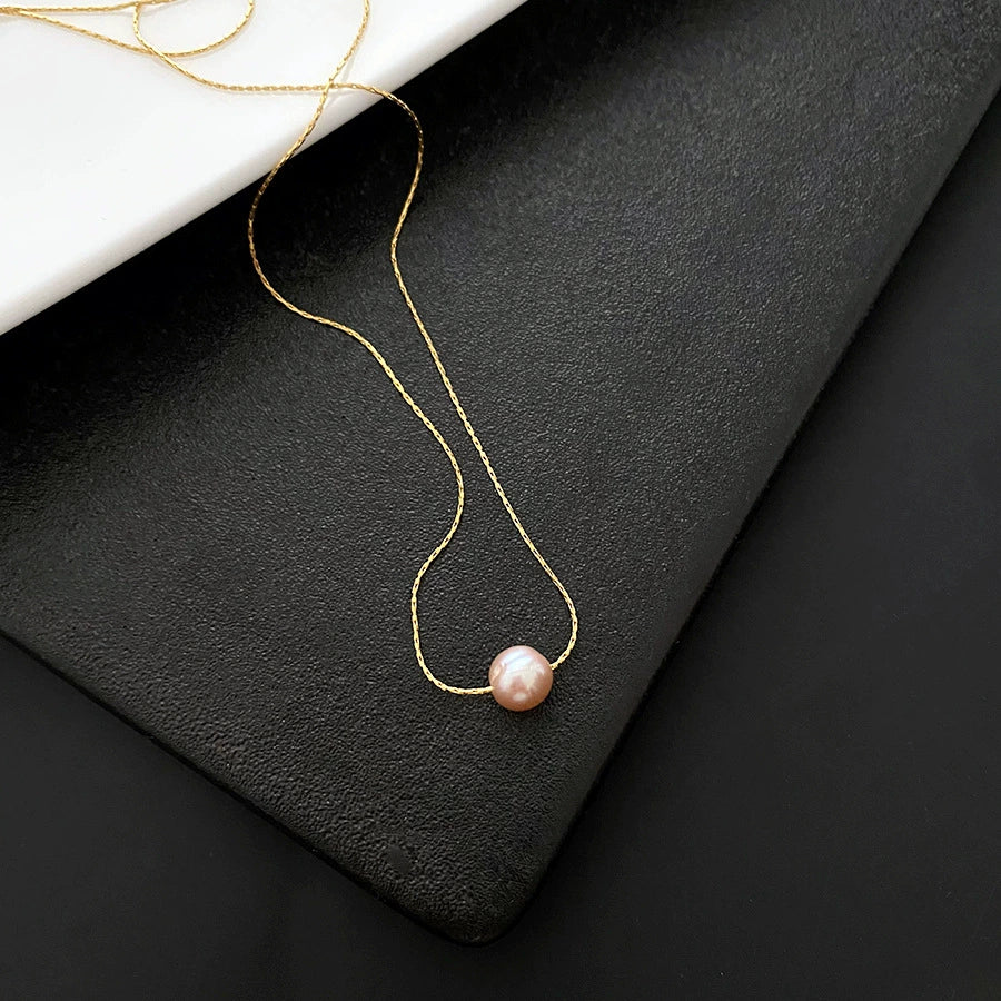 Wholesale Women's Titanium Steel Nonfading Necklace With Natural Pearl Pendant And Geometric Design Water Wave Chain - Image 6