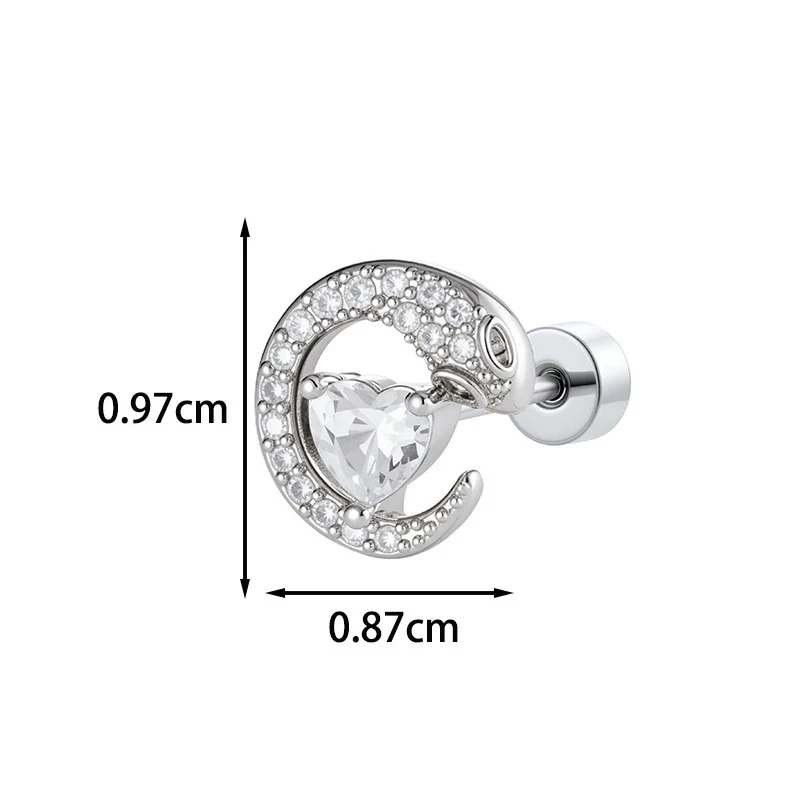 Wholesale Women's Titanium Steel Romantic Love Zircon Snake Double Head Screw Piercing Earrings - Image 2