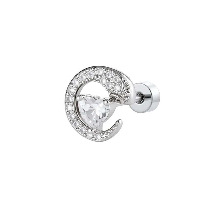 Wholesale Women's Titanium Steel Romantic Love Zircon Snake Double Head Screw Piercing Earrings - Image 5