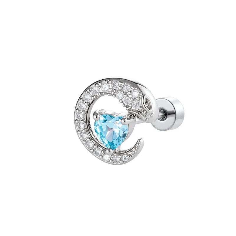 Wholesale Women's Titanium Steel Romantic Love Zircon Snake Double Head Screw Piercing Earrings - Image 6