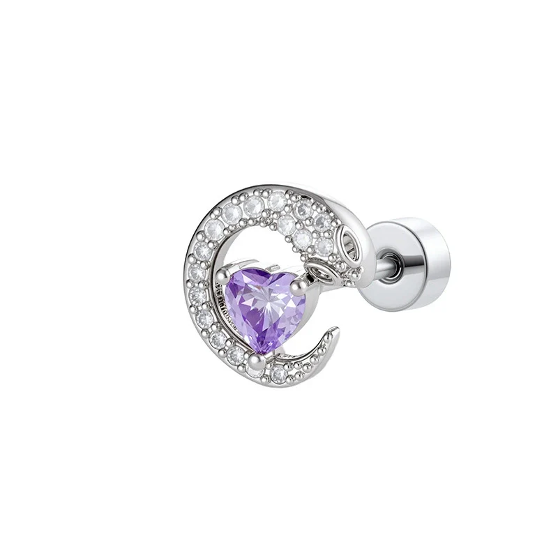 Wholesale Women's Titanium Steel Romantic Love Zircon Snake Double Head Screw Piercing Earrings - Image 8