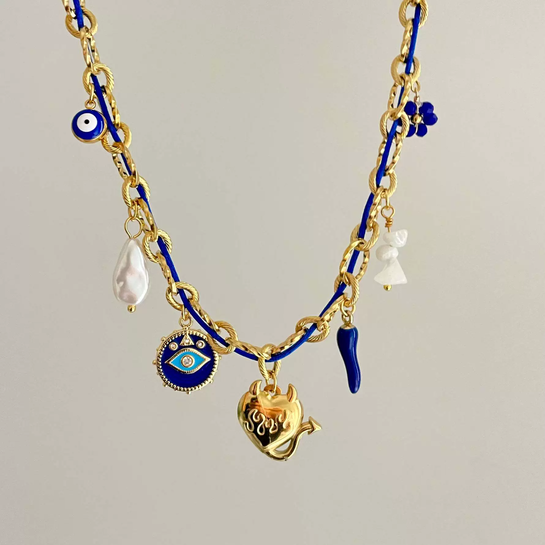 Wholesale Women's Titanium Steel Star Pattern Electroplated Multi Pendant Color Rope Necklace