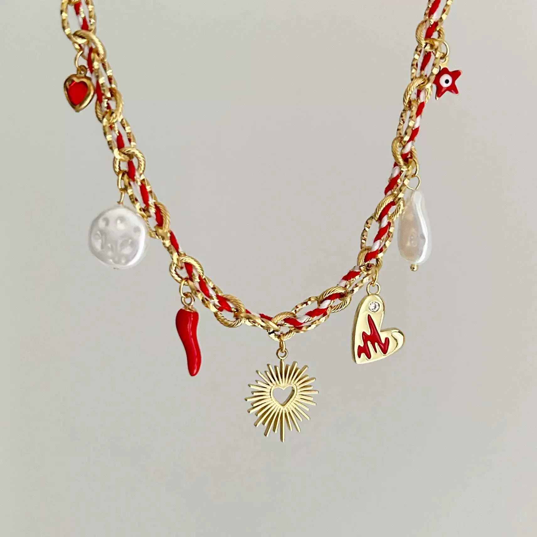 Wholesale Women's Titanium Steel Star Pattern Electroplated Multi Pendant Color Rope Necklace - Image 12
