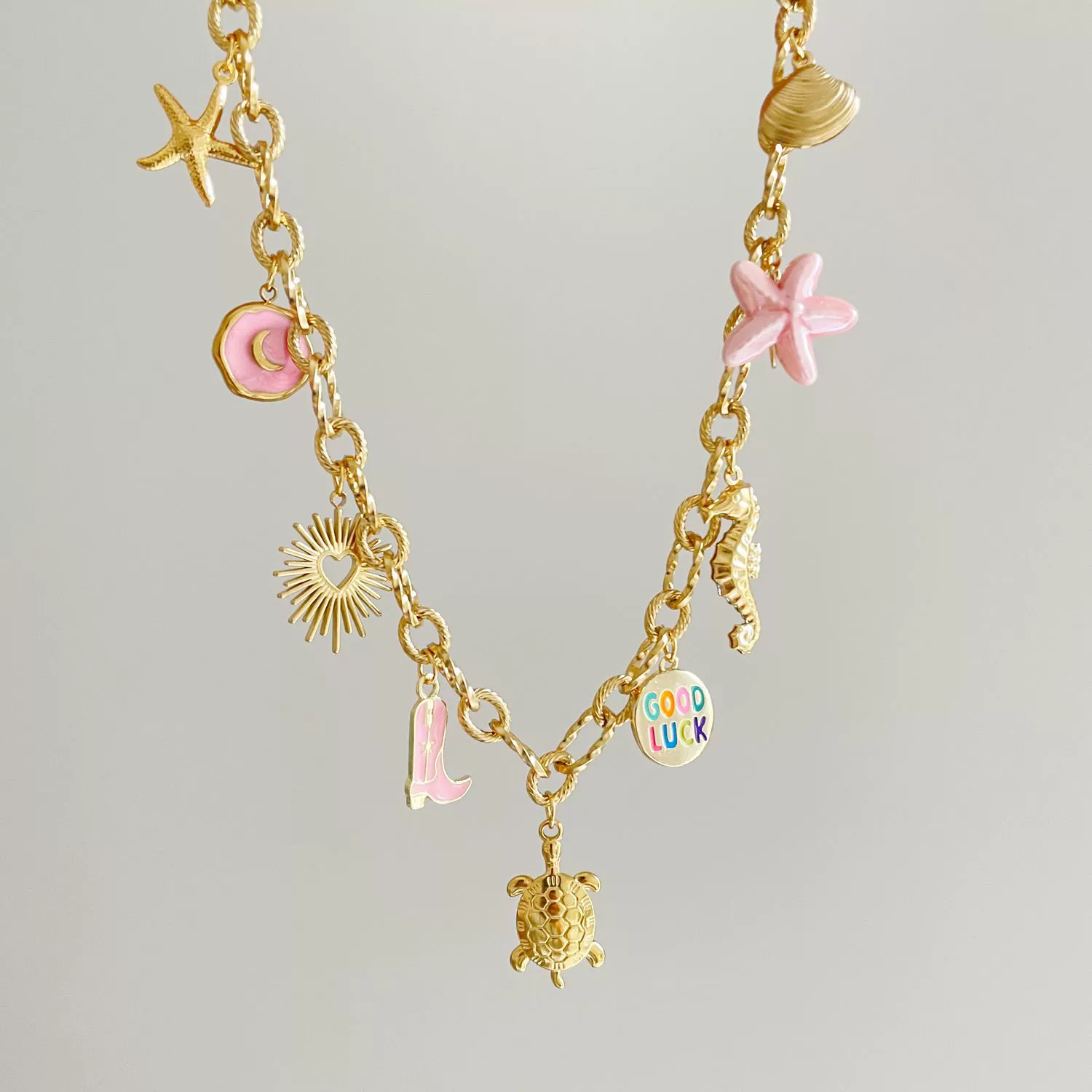 Wholesale Women's Titanium Steel Star Pattern Electroplated Multi Pendant Color Rope Necklace - Image 13