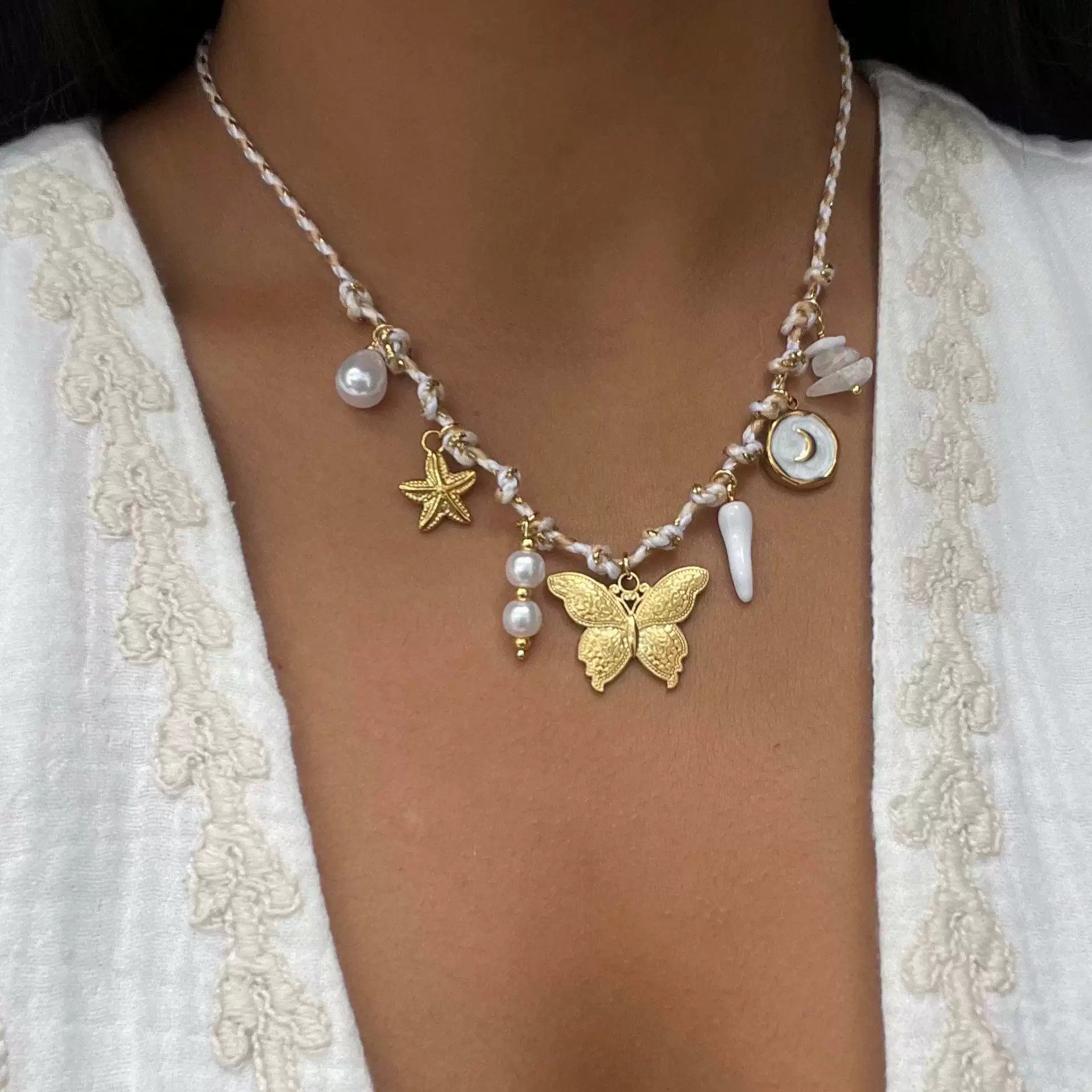 Wholesale Women's Titanium Steel Star Pattern Electroplated Multi Pendant Color Rope Necklace - Image 2