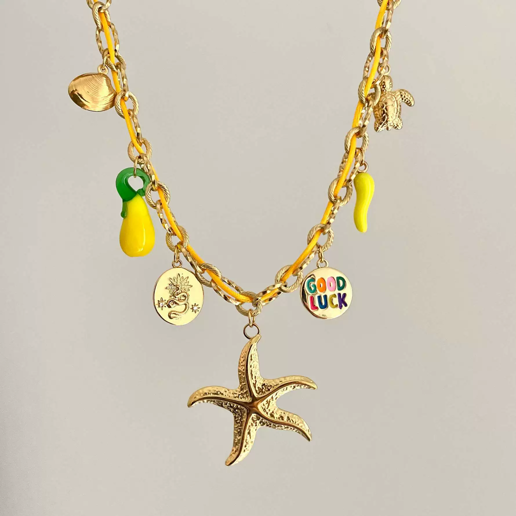 Wholesale Women's Titanium Steel Star Pattern Electroplated Multi Pendant Color Rope Necklace - Image 3
