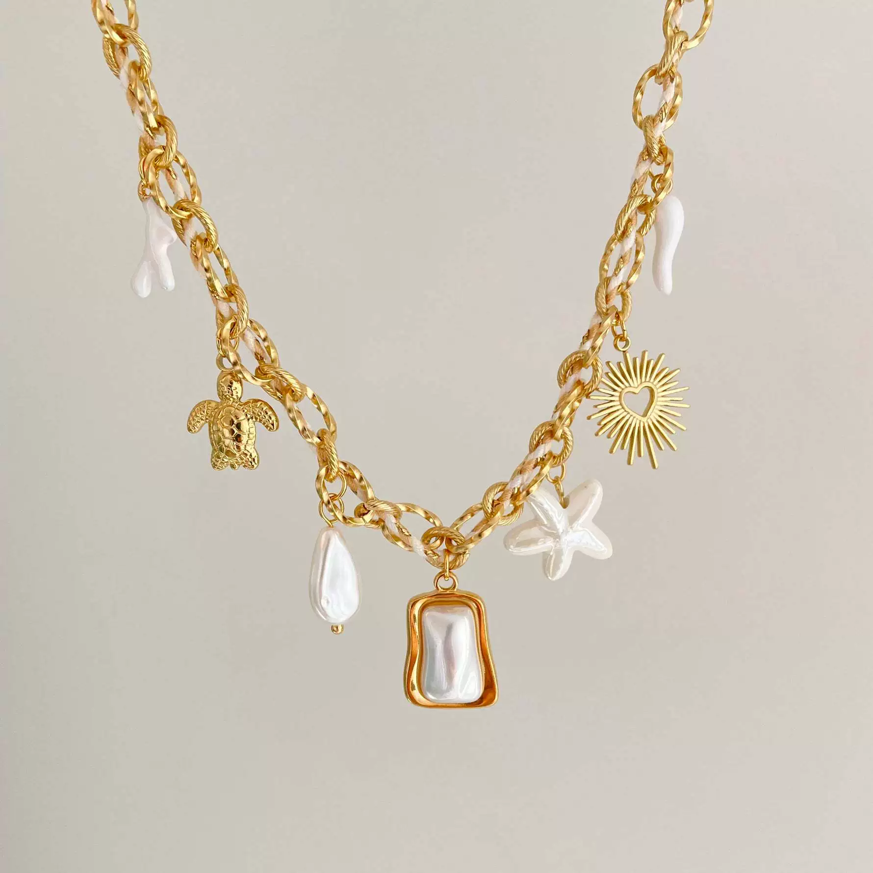 Wholesale Women's Titanium Steel Star Pattern Electroplated Multi Pendant Color Rope Necklace - Image 5