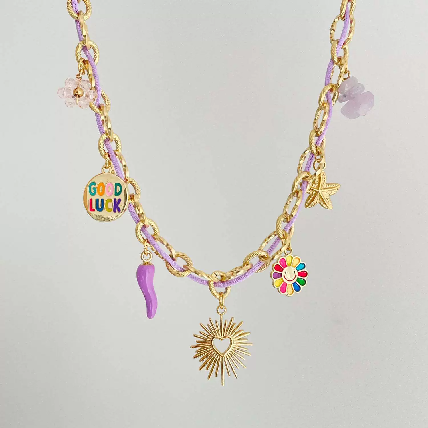 Wholesale Women's Titanium Steel Star Pattern Electroplated Multi Pendant Color Rope Necklace - Image 8