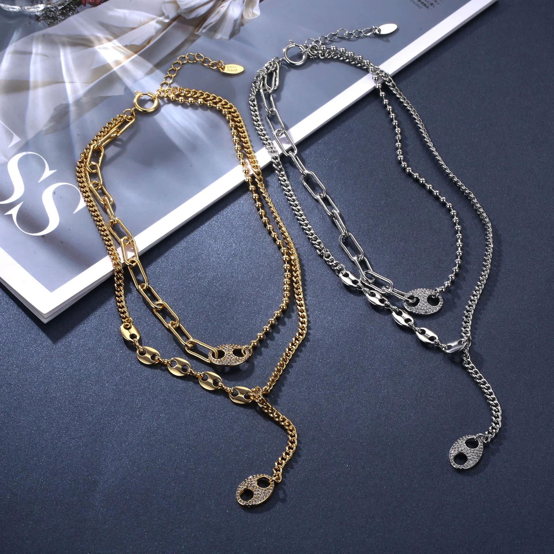 Wholesale Women's Titanium Steel Zircon Geometric Hiphop Fashion Necklace - Image 3